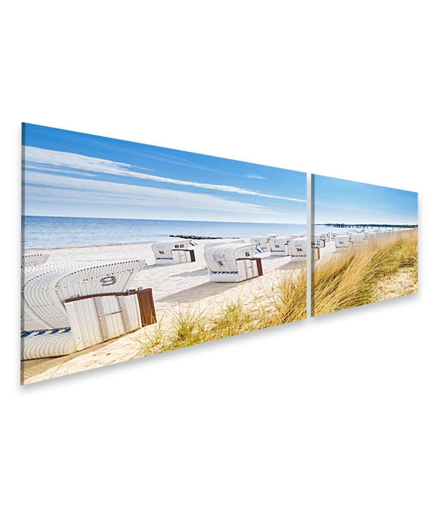 Islandburner Bild auf Leinwand Panoramablick von einer Düne auf Strandkörbe am Nordsee-Ostsee Strand Schlussverkauf