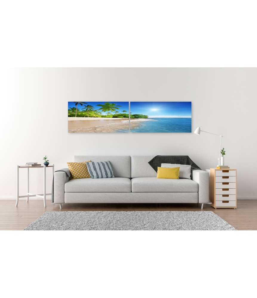 Islandburner Bild auf Leinwand Bild von einem idyllischen karibischen Meer mit hübschen Palmen Günstiger Verkauf