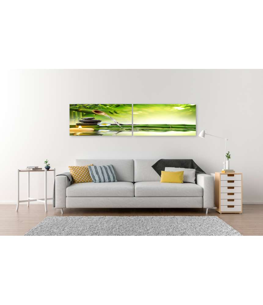 Islandburner Bild auf Leinwand Zen-Garten mit fließendem Wasser und harmonisch arrangierten Spa-Steinen Blitzverkäufe