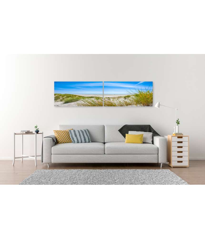 Islandburner Bild auf Leinwand Atemberaubendes Wandbild von Dünen und Strand auf Amrum, Nordsee Fabrikpreis