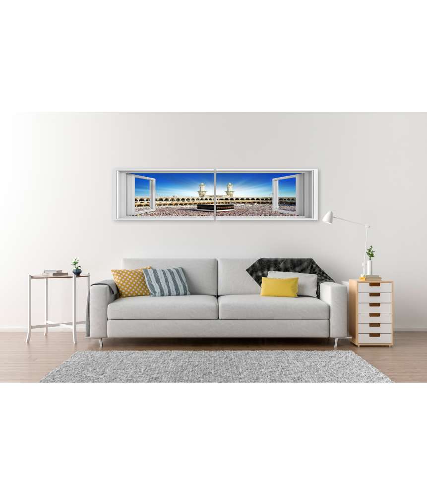 Islandburner Bild auf Leinwand Beeindruckendes Wandbild: Fensterblick auf die Kaaba, Mekka, Saudi Arabien Flash Sale