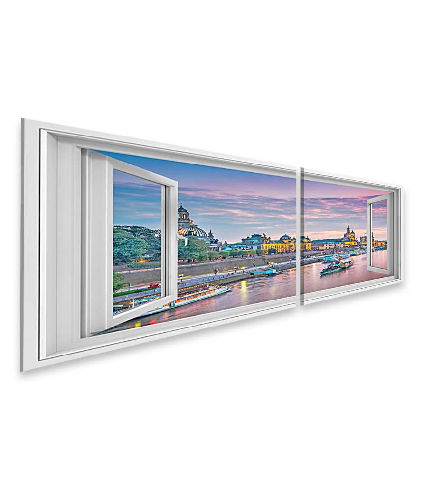 Islandburner Bild auf Leinwand Blick auf Dresden, Deutschland, über der Elbe durch ein Fensterbild