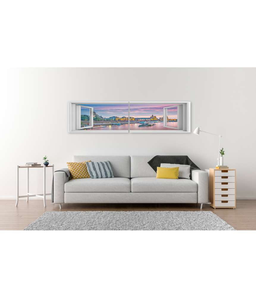 Islandburner Bild auf Leinwand Blick auf Dresden, Deutschland, über der Elbe durch ein Fensterbild Black Friday