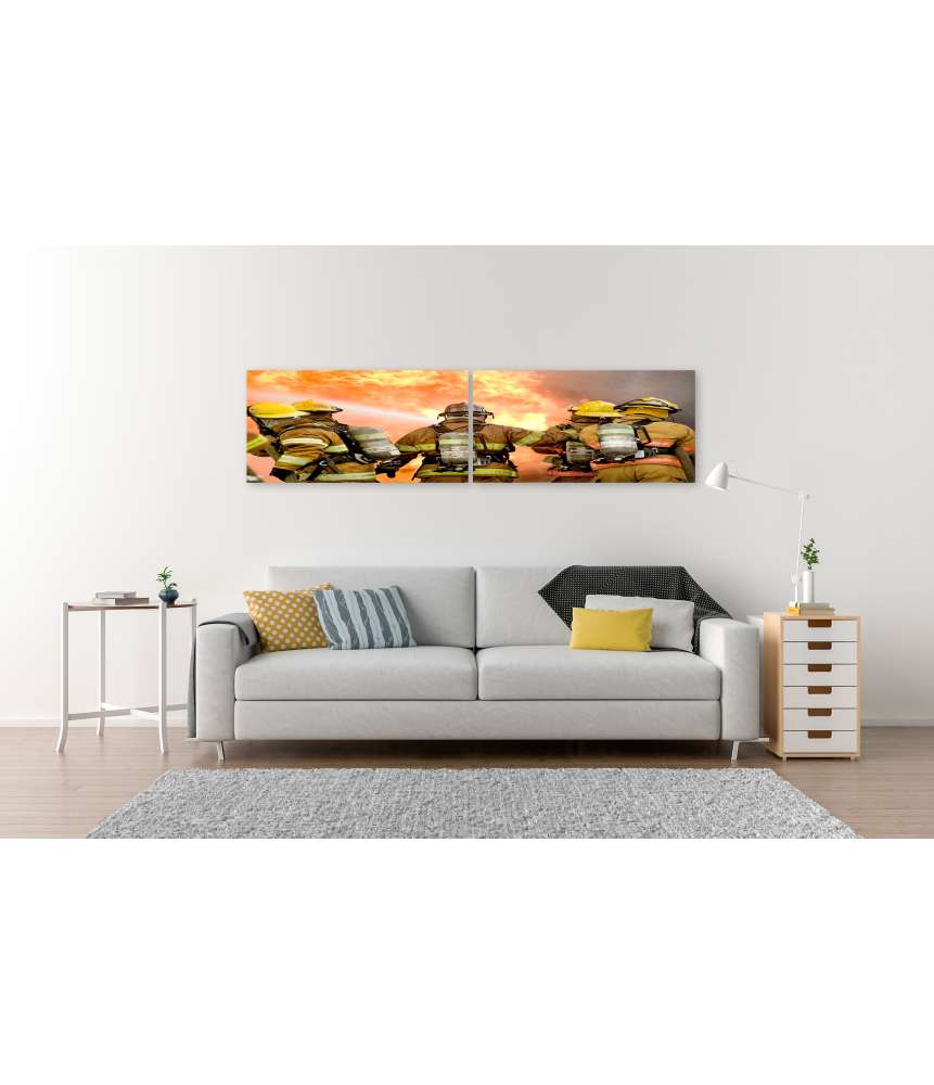 Islandburner Bild auf Leinwand Dynamisches Wandbild von Feuerwehrleuten in Aktion Jubiläumsangebot
