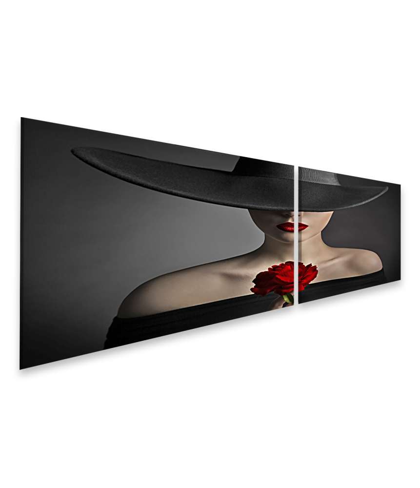 Islandburner Bild auf Leinwand Frau mit roten Rosenlippen und schwarzem Modenhut strahlt Schönheit aus Top Angebot