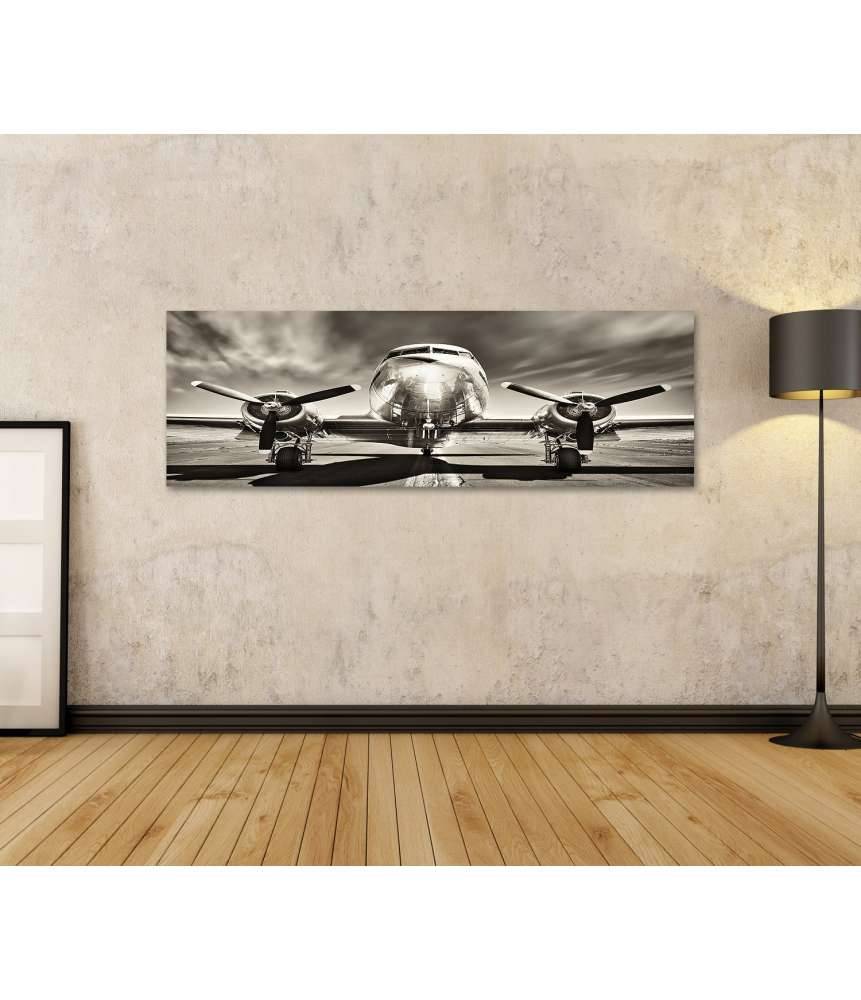 Islandburner Bild auf Leinwand Monochromes Retro-Wandbild eines Propellerflugzeugs Bestseller