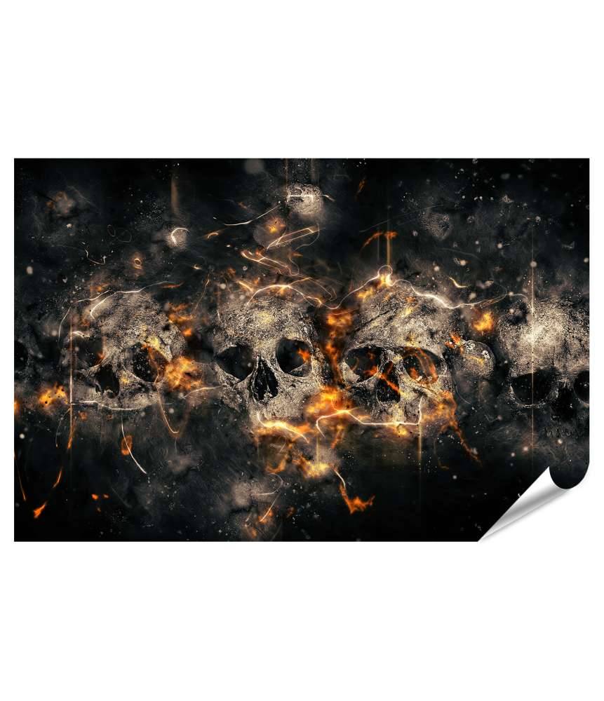 Islandburner Premium Poster Totenkopf vor flammendem Feuerhintergrund als beeindruckendes Wandbild