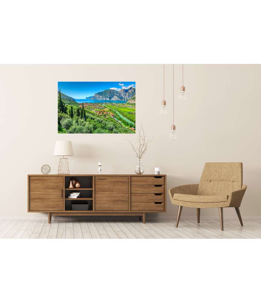Islandburner Premium Poster Sonniger Tag am Gardasee, Torbole, Italien: Wandbild des Sarca Flusses JETZT KAUFEN