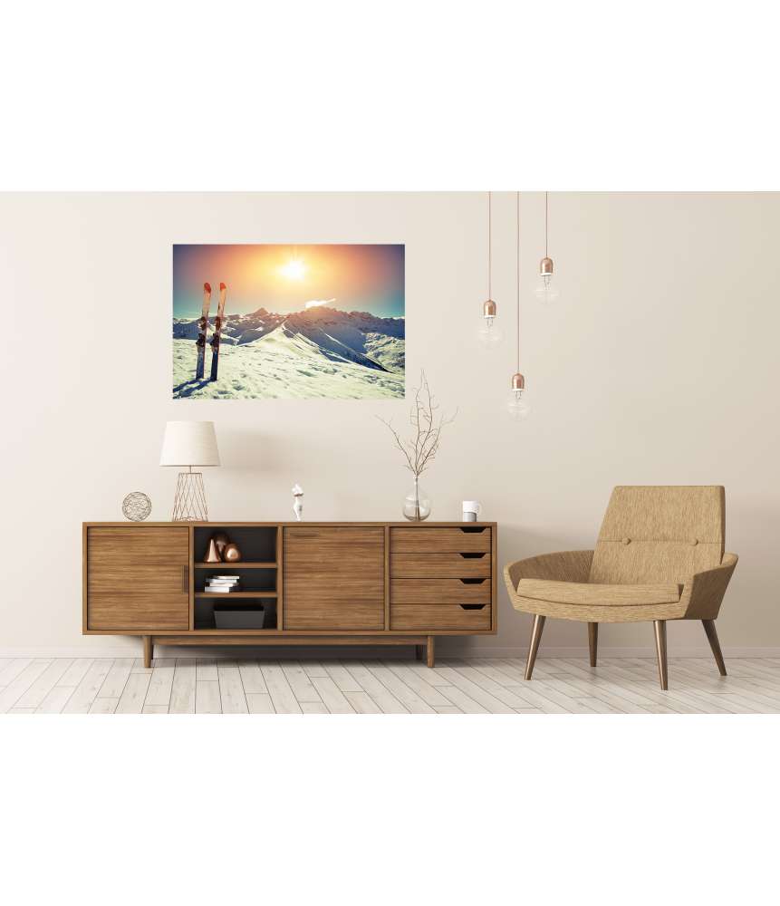 Islandburner Premium Poster Winterliches Ski-Motiv im Gebirgspanorama mit Schneefall Neueste Stile