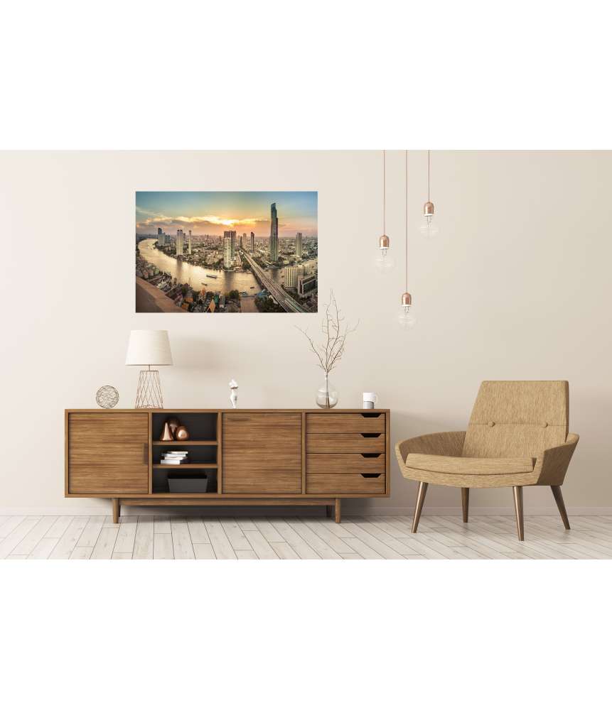 Islandburner Premium Poster Panoramisches Wandbild einer Flusslandschaft in Bangkok-Stadt Letzte 2 Tage