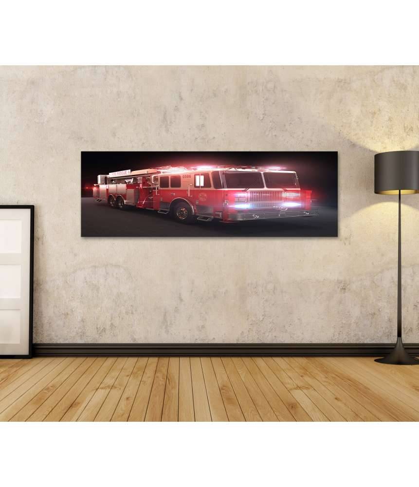 Islandburner Bild auf Leinwand Lebhaftes Wandbild eines Feuerwehrautos mit Lichtern fürs Kinderzimmer Nur für heute