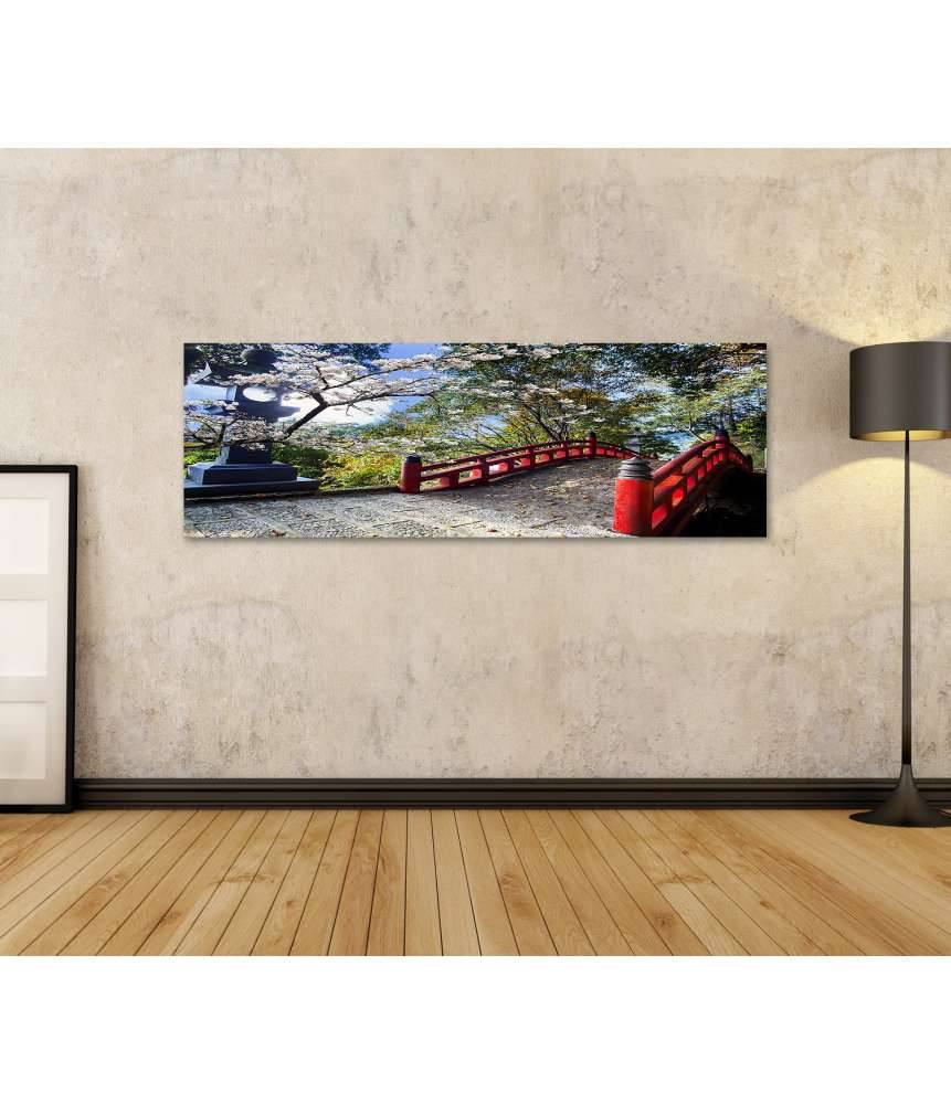 Islandburner Bild auf Leinwand Sakura-Blüten am japanischen Tempel mit roter Brücke Kostenloser Versand international