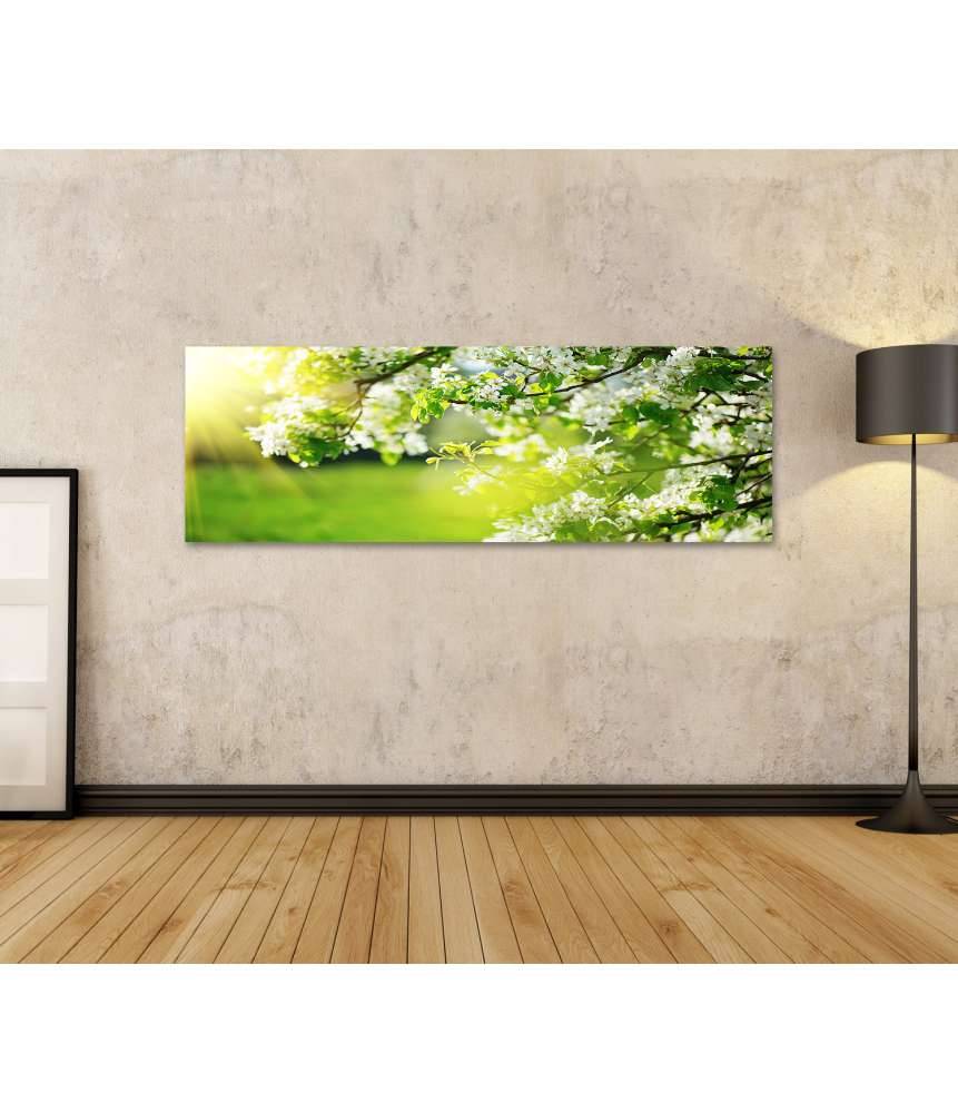 Islandburner Bild auf Leinwand Frühlingshaftes Wandbild mit blühendem Baum und Sonnenaufgang Fabrikladen