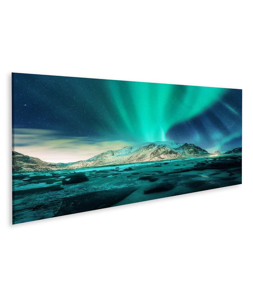 Islandburner Bild auf Leinwand Nordlichter Aurora Borealis auf den Lofoten, Norwegen - Wandbild Begrenzt auf 3 Tage