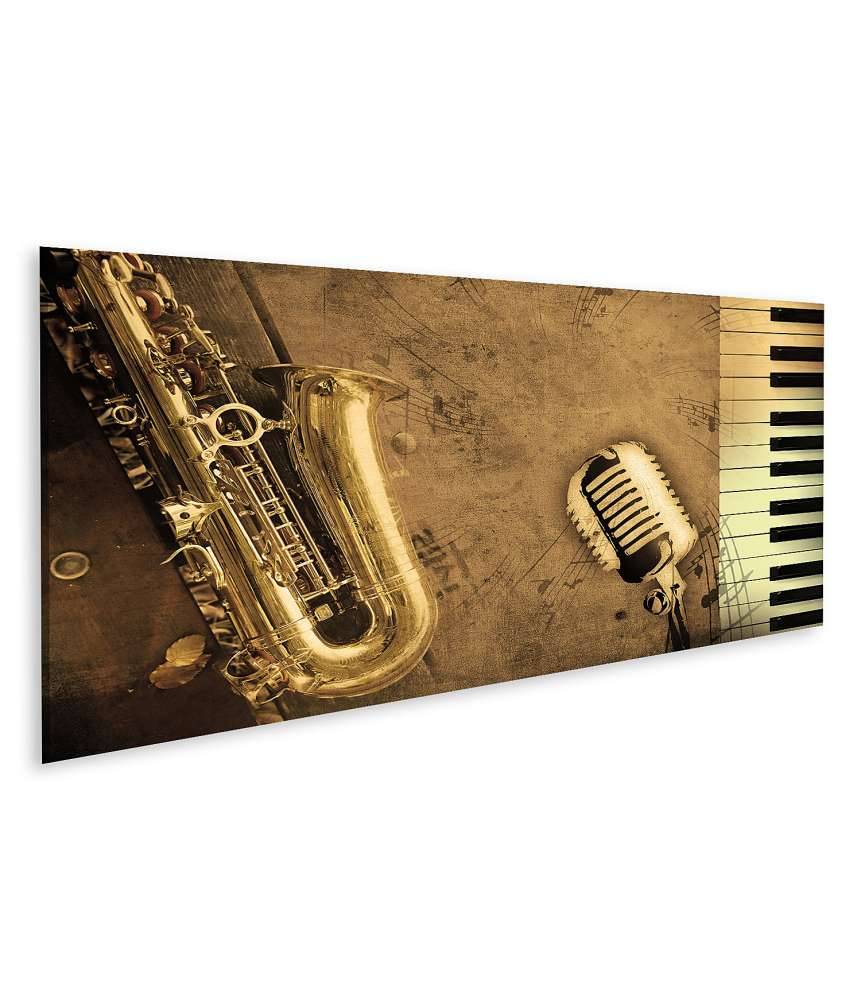 Islandburner Bild auf Leinwand Sepia-Ton Wandbild mit Klavier, Saxophon und Musiknoten Black Friday Preise