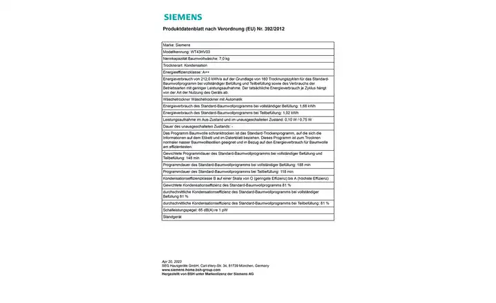 SIEMENSWärmepumpentrockner WT43HV03 Riesige Ersparnisse