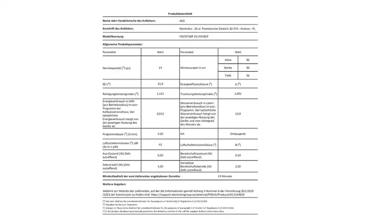 AEGEinbau-Geschirrspüler FSE76738P Vierteljährliche Förderung