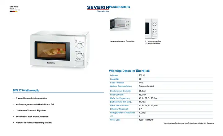 SEVERINMikrowelle MW 7770 Bis zu 65% Rabatt