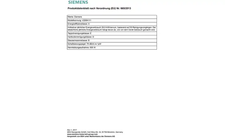 SIEMENSBodenstaubsauger VS06A111 Black Friday Preise