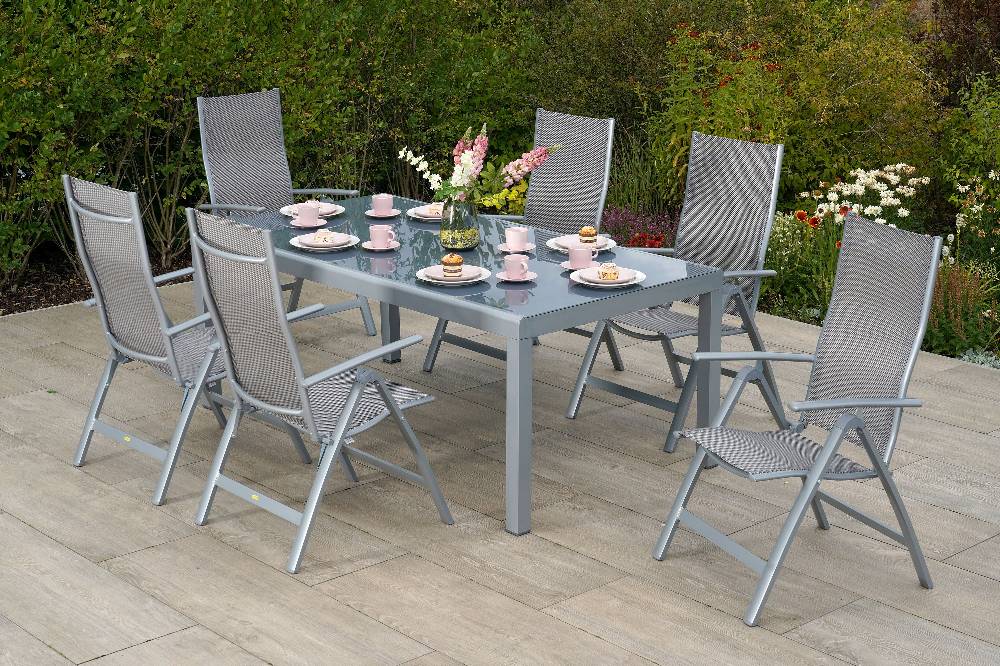 Merxx Carrara Set 7tlg. Tisch 190 x 100 cm Halbrundprofil Lagerräumung