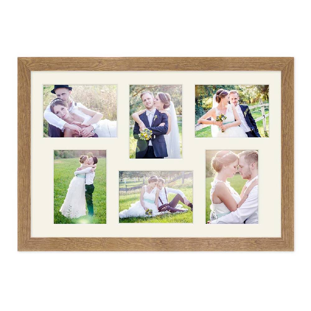 Photolini Collagerahmen 40x60 cm Strandhaus-Stil Eiche-Optik für 6 Bilder Clearance-Verkauf
