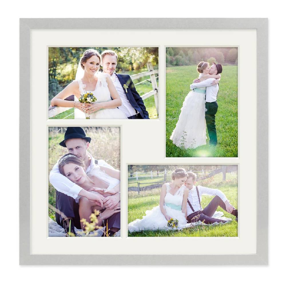 Photolini Collagerahmen 30x30 cm Modern Silber für 4 Bilder Acrylglas Kostenloser Versand international