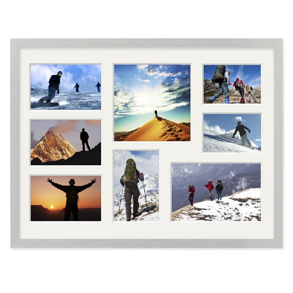 Photolini Collagerahmen 30x40 cm Modern Silber für 8 Bilder Acrylglas Fabrikladen