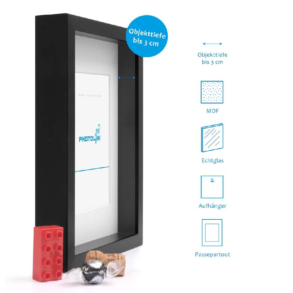 Photolini 2er Set 3D-Bilderrahmen extra tief 21x30 cm / A4 mit Passepartout, Schwarz im Angebot