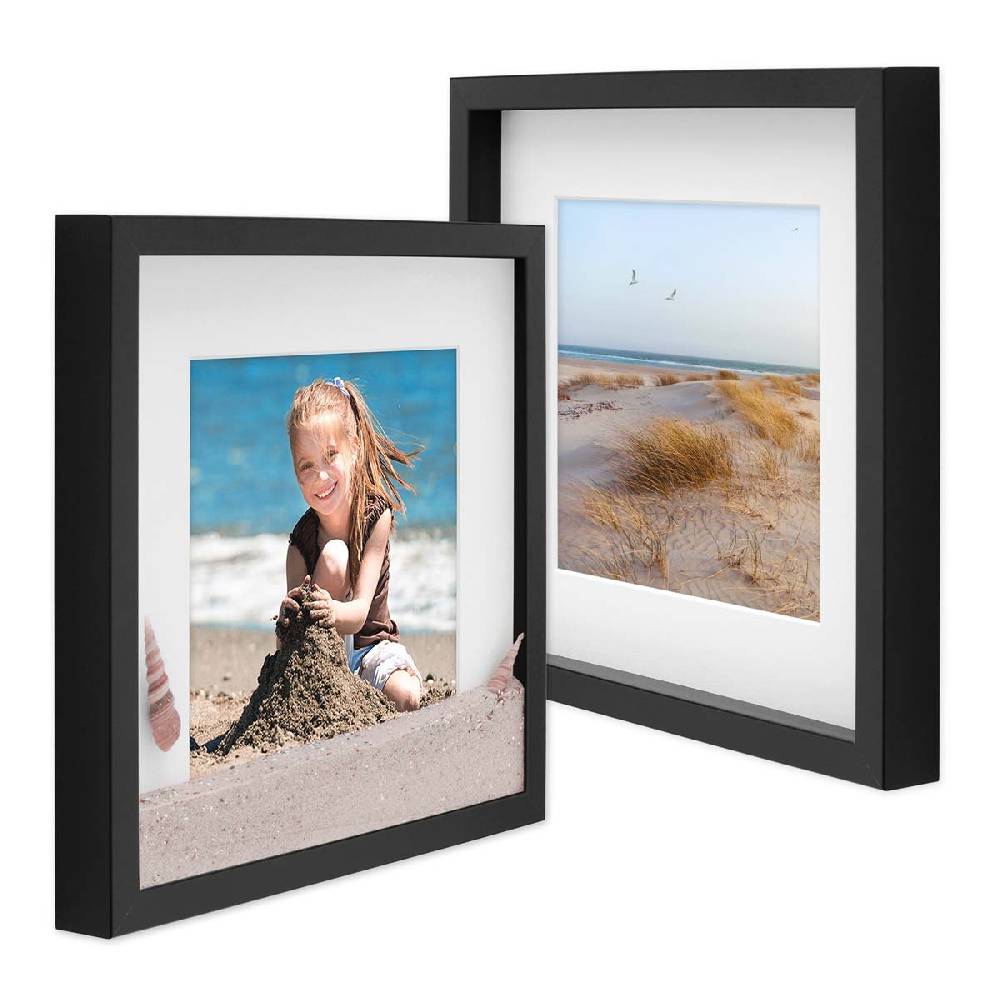Photolini 2er Set 3D-Bilderrahmen 40x40 cm mit Passepartout, Schwarz Günstiger Verkauf