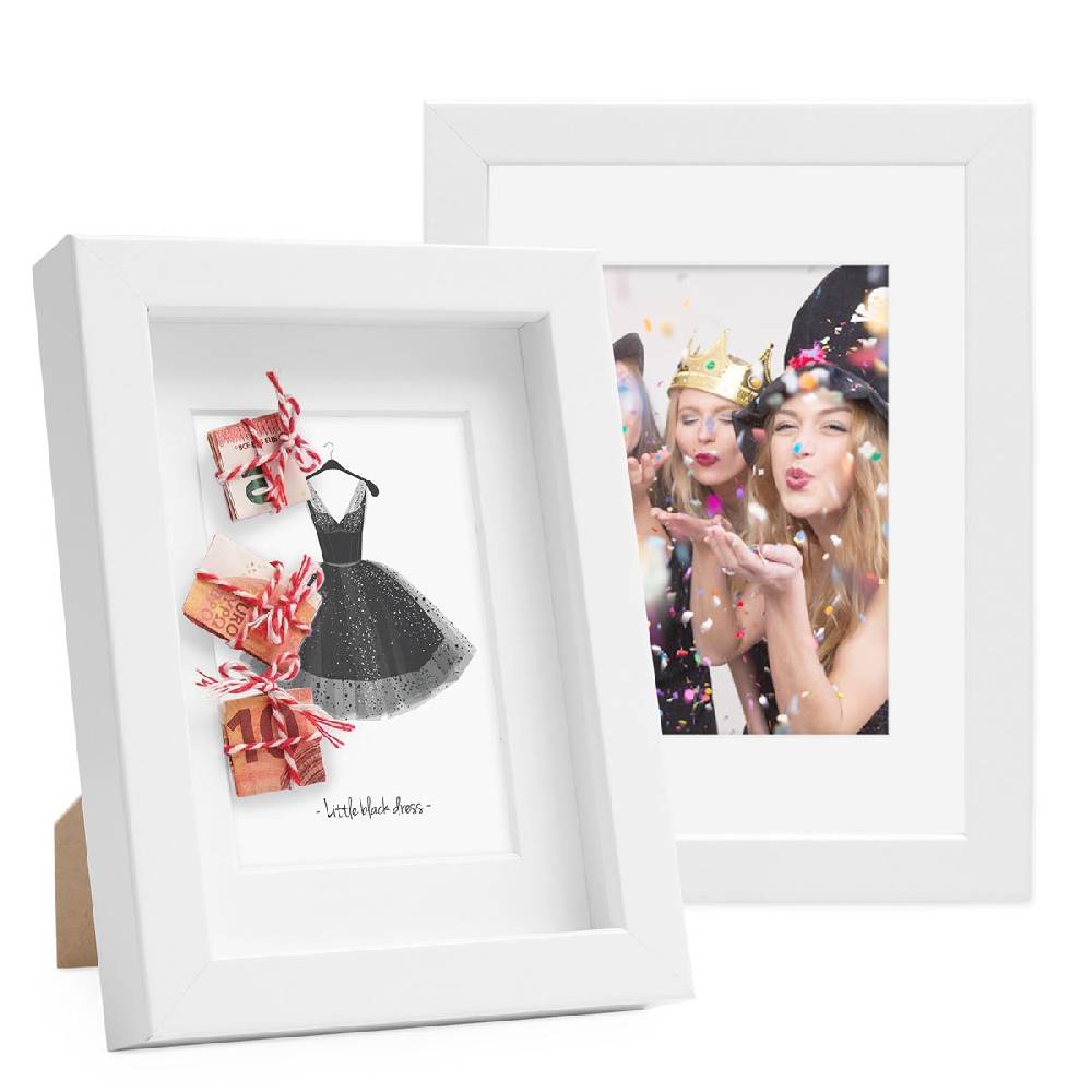 Photolini 2er Set 3D-Bilderrahmen 13x18 cm mit Passepartout, Weiß Kostenloser Versand