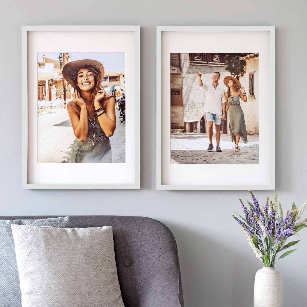 Photolini 2er Set 3D-Bilderrahmen 50x70 cm mit Passepartout, Weiß Versandkostenfrei