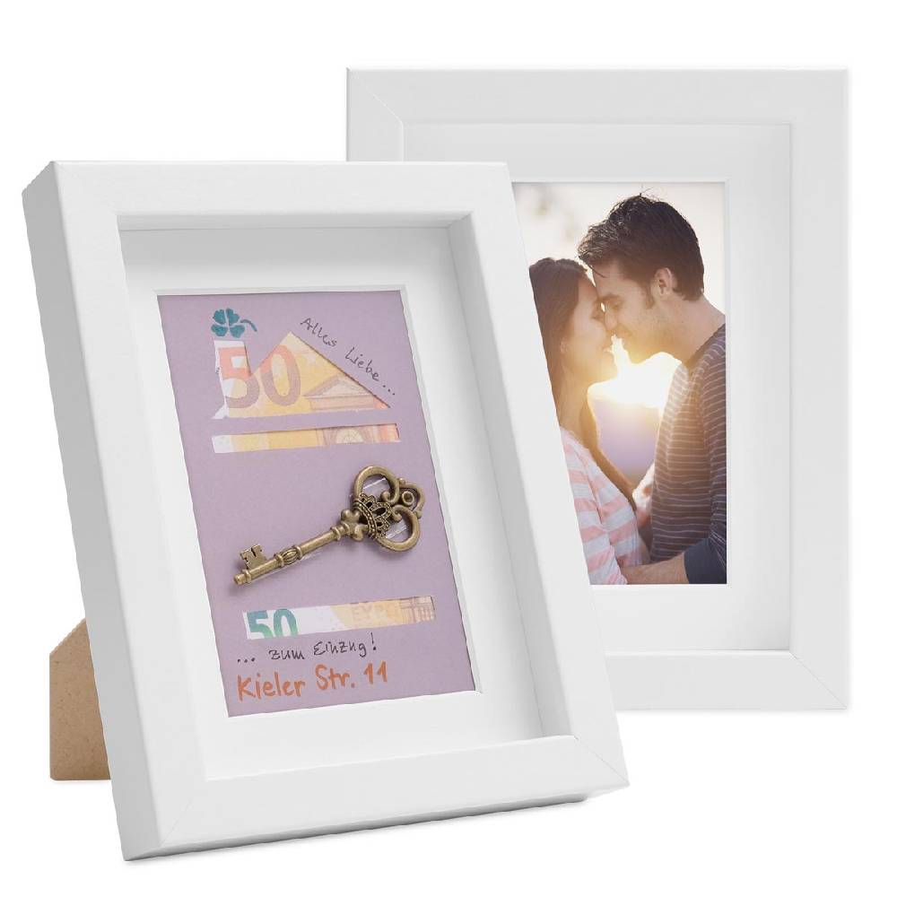 Photolini 2er Set 3D-Bilderrahmen 15x20 cm mit Passepartout, Weiß Großer Ausverkauf