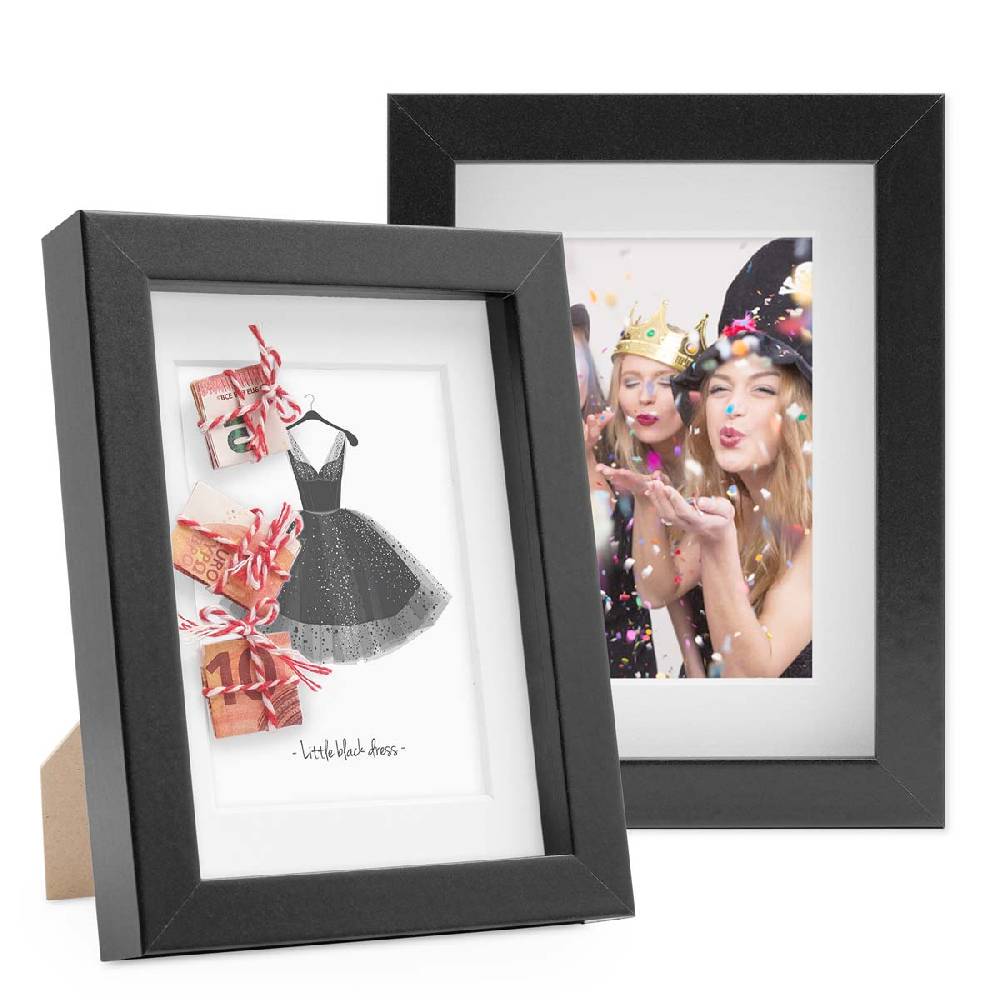 Photolini 2er Set 3D-Bilderrahmen 13x18 cm mit Passepartout, Schwarz Begrenztes Angebot