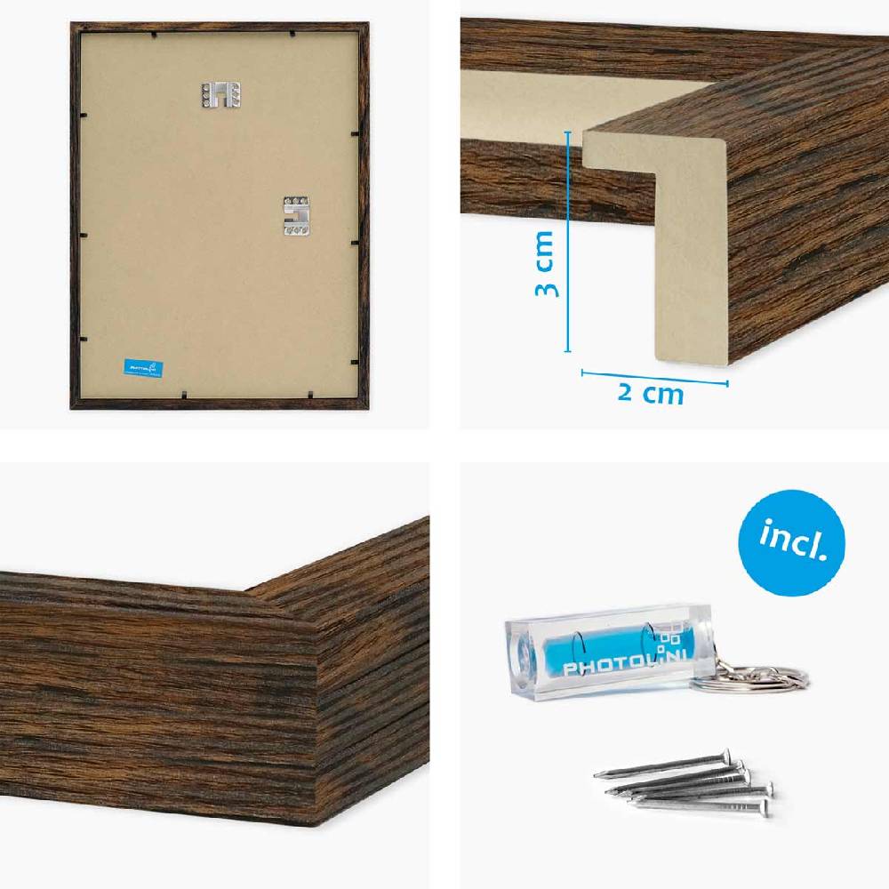 Photolini 2er Set 3D-Bilderrahmen 30x40 cm mit Passepartout, Eiche Dunkel Exklusivangebot
