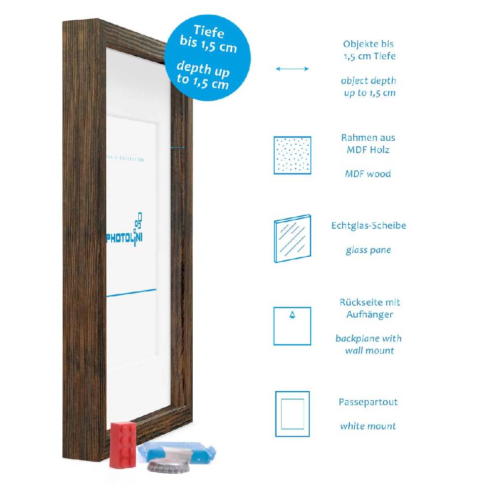 Photolini 2er Set 3D-Bilderrahmen 30x40 cm mit Passepartout, Eiche Dunkel Exklusivangebot