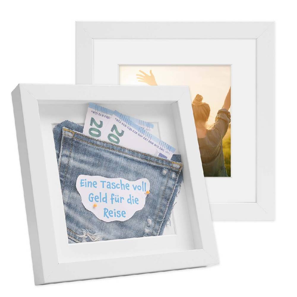 Photolini 2er Set 3D-Bilderrahmen 20x20 cm mit Passepartout, Weiß Cyber Monday