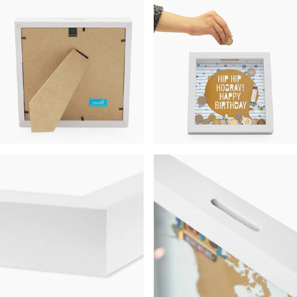 Photolini Bilderrahmen-Spardose Weiß Geldgeschenk mit 3 Motiven Osterangebot