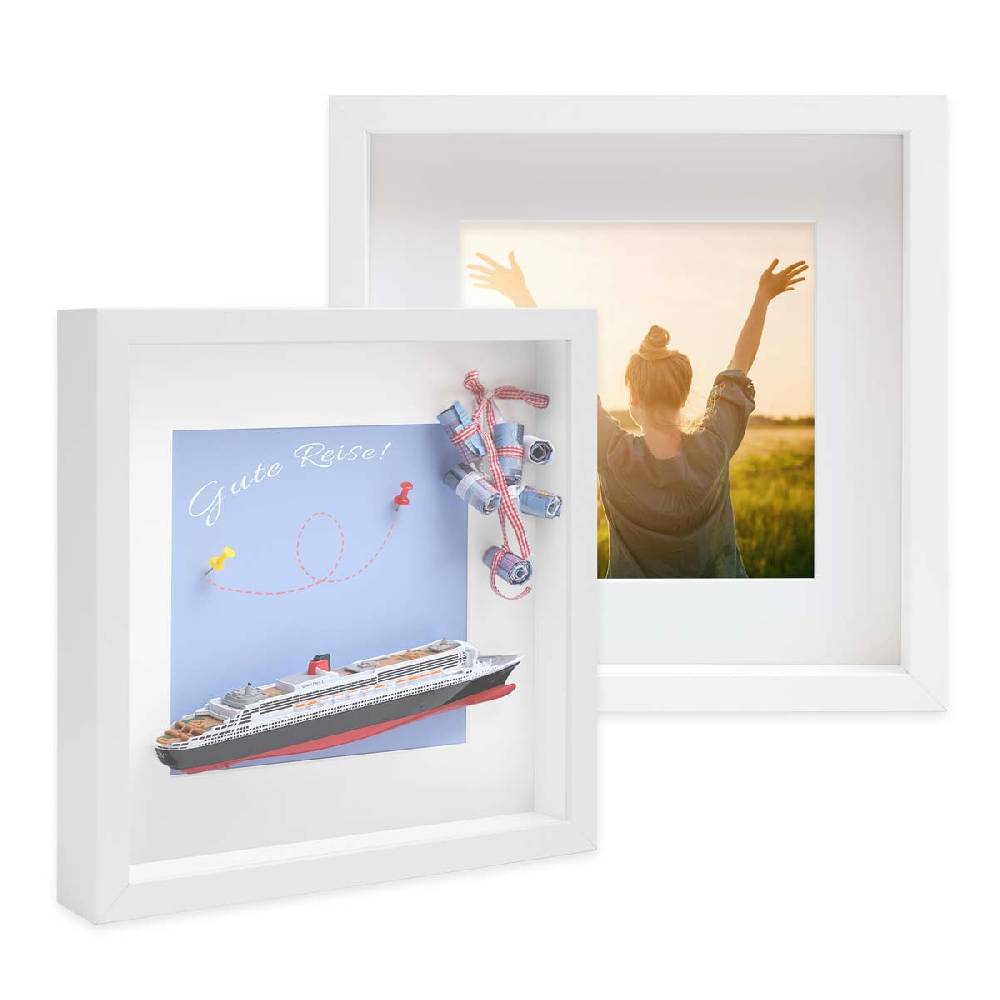 Photolini 2er Set 3D-Bilderrahmen extra tief 30x30 cm mit Passepartout, Weiß Vatertagsangebot