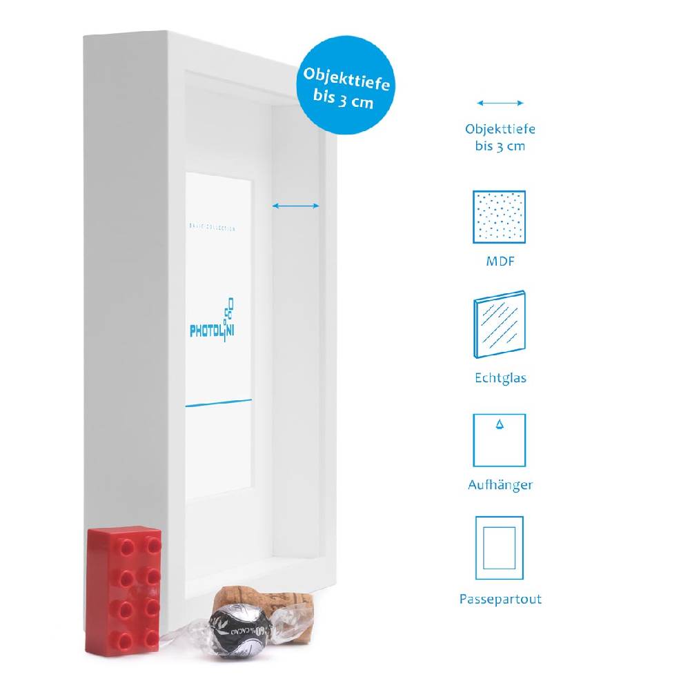 Photolini 2er Set 3D-Bilderrahmen extra tief 30x30 cm mit Passepartout, Weiß Vatertagsangebot