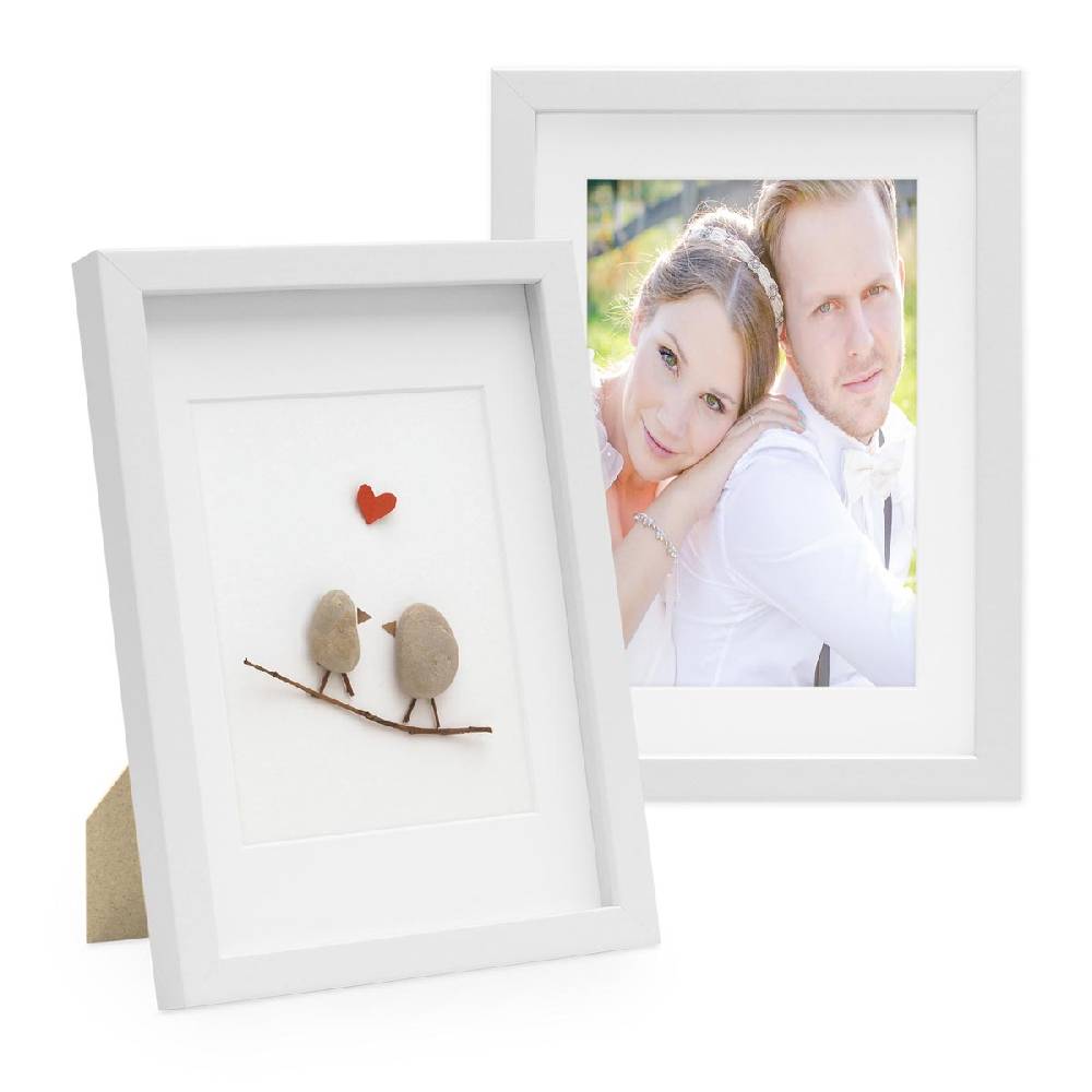 Photolini 2er Set 3D-Bilderrahmen 21x30 cm / A4 mit Passepartout, Weiß Valentinstagsangebot