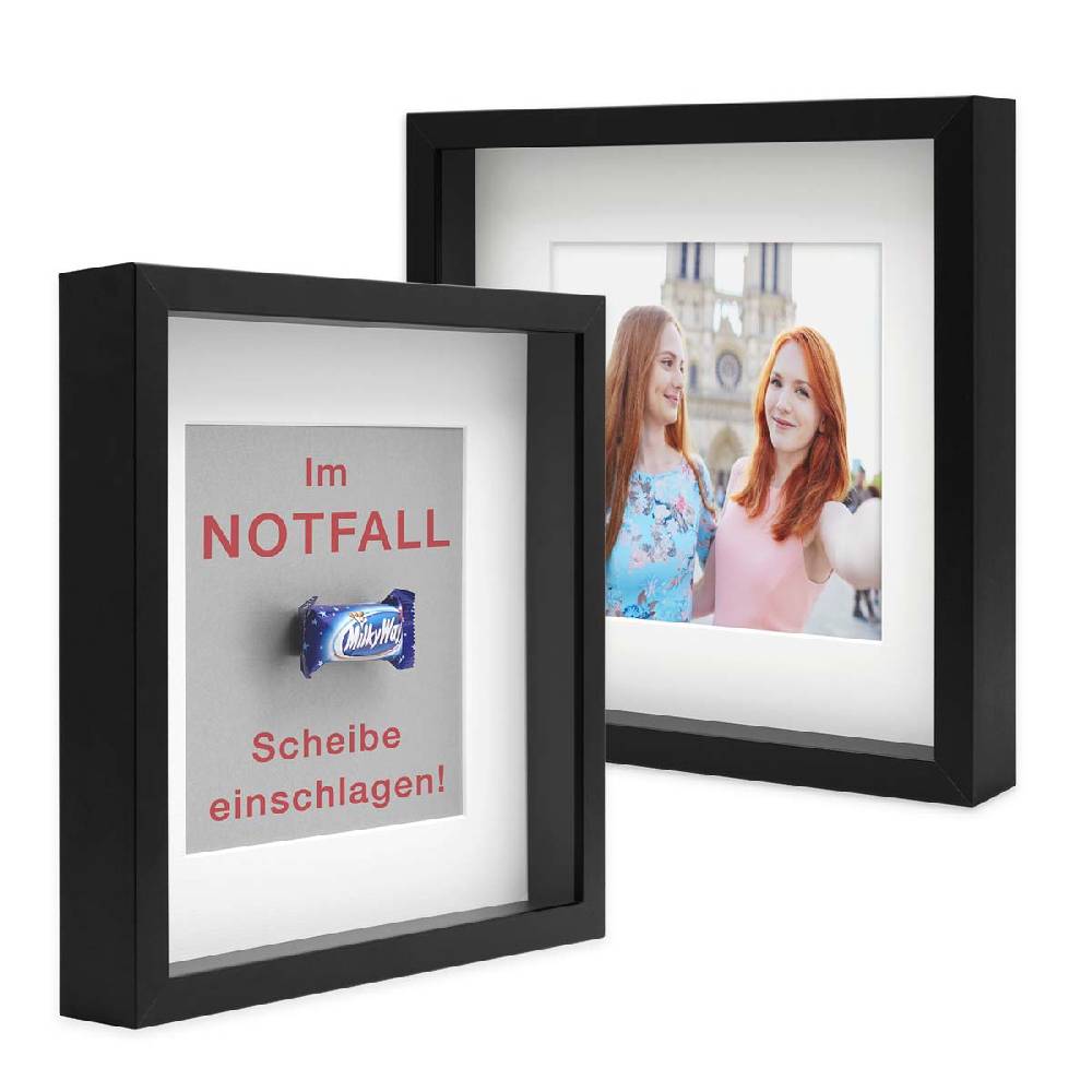 Photolini 2er Set 3D-Bilderrahmen extra tief 30x30 cm mit Passepartout, Schwarz Jubiläumsangebot