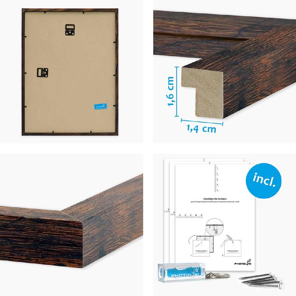 Photolini 6er Bilderrahmen-Set Eiche Dunkel aus MDF 21x30 cm / DIN A4 und 30x40 cm mit Passepartout Lagerräumung