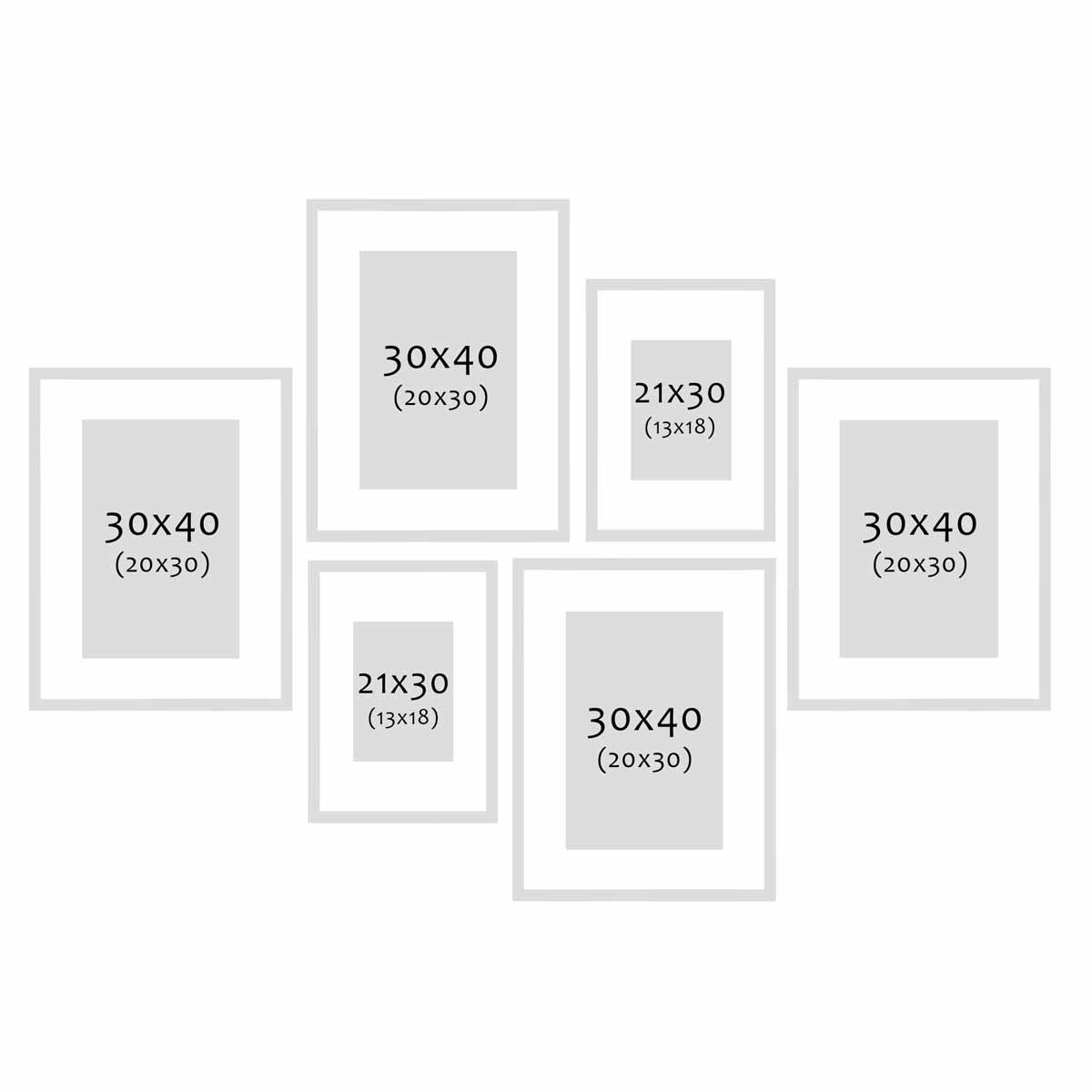 Photolini 6er Bilderrahmen-Set Eiche Dunkel aus MDF 21x30 cm / DIN A4 und 30x40 cm mit Passepartout Lagerräumung