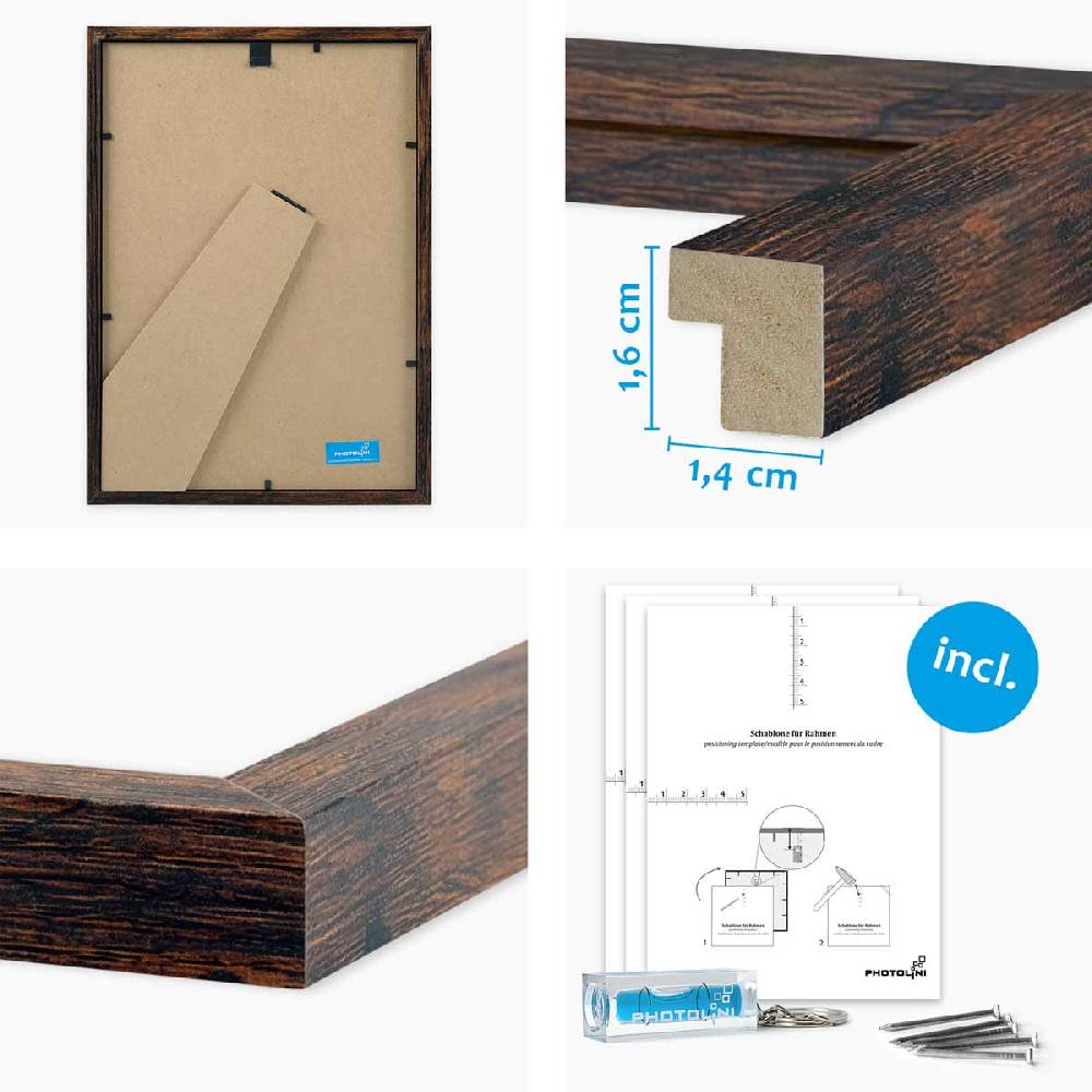 Photolini 15er Bilderwand Treppenhaus - Bilderrahmen-Set Eiche Dunkel aus MDF Online Outlet