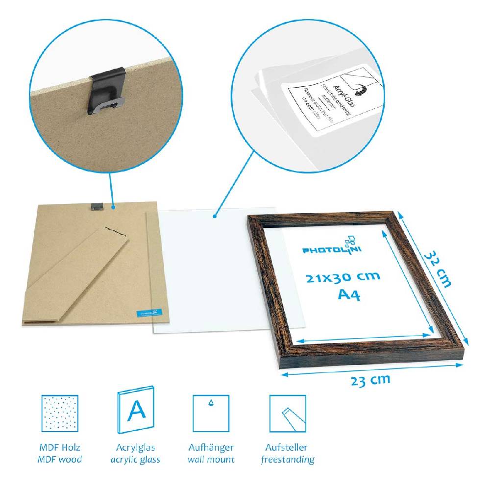 Photolini 15er Bilderwand Treppenhaus - Bilderrahmen-Set Eiche Dunkel aus MDF Online Outlet