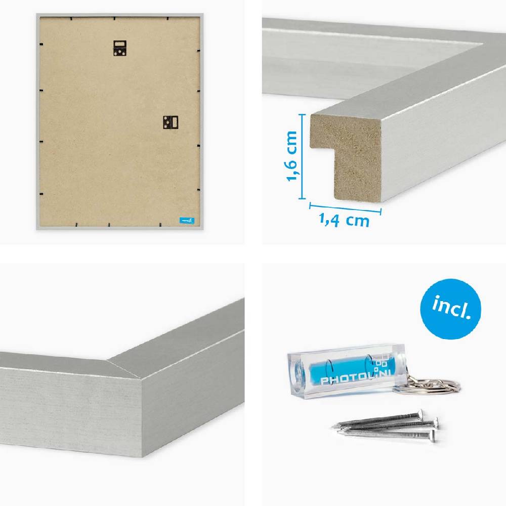 Photolini 4er Set Poster-Bilderrahmen 40x60 cm Modern Silber MDF mit Passepartout Exklusive Angebote