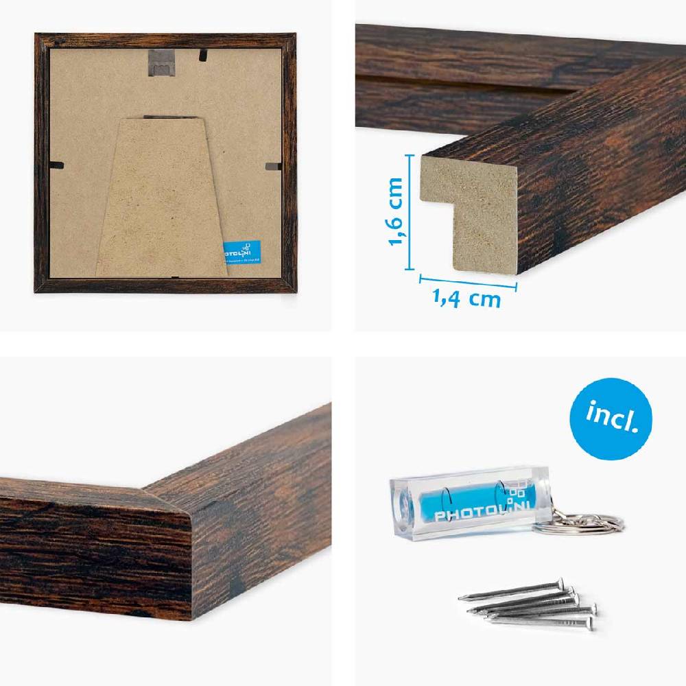 Photolini 3er Bilderrahmen-Set 20x20 cm Eiche Dunkel aus MDF mit Acrylglas Blitzangebot