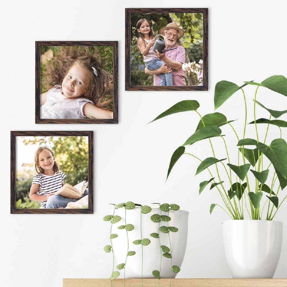 Photolini 3er Bilderrahmen-Set 20x20 cm Eiche Dunkel aus MDF mit Acrylglas Blitzangebot