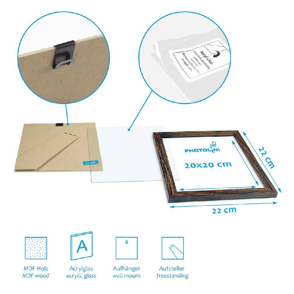 Photolini 3er Bilderrahmen-Set 20x20 cm Eiche Dunkel aus MDF mit Acrylglas Blitzangebot