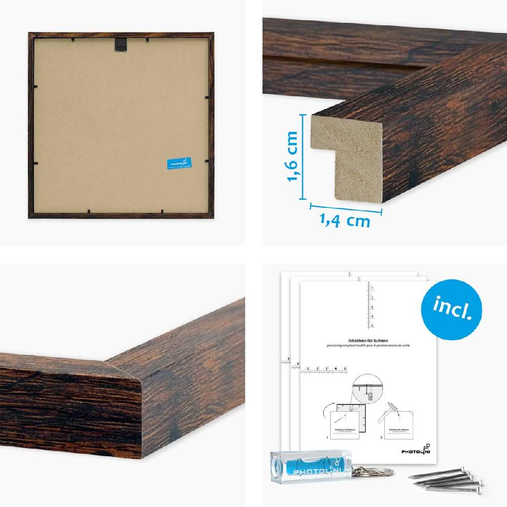 Photolini 4er Set Poster-Bilderrahmen 30x30 cm Eiche Dunkel MDF mit Passepartout Bestseller
